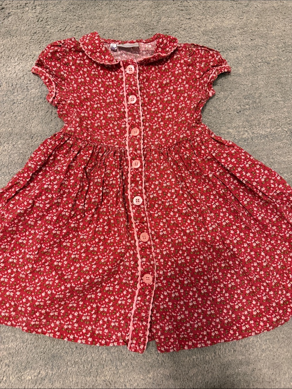 Rachel Riley Girls' Red Floral Button-Front Dress